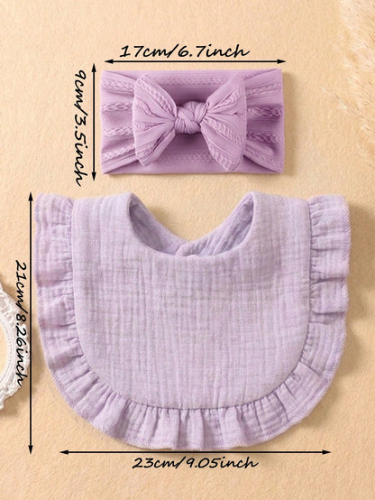 10pcs/Set Candy Color Baby Headbands & Bibs Combo, Braided Texture Big Bow Headwraps, Ruched Macaroon Color Drool Bibs, Suitable For Daily Use All Seasons