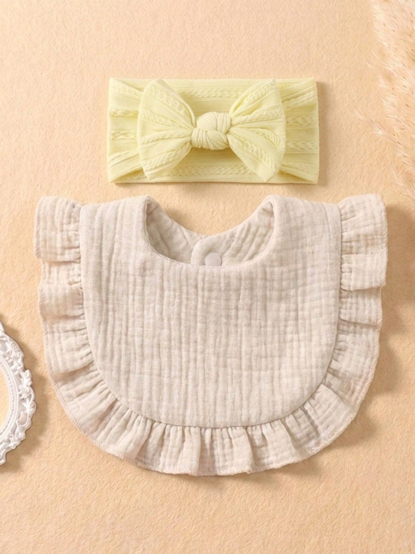 10pcs/Set Candy Color Baby Headbands & Bibs Combo, Braided Texture Big Bow Headwraps, Ruched Macaroon Color Drool Bibs, Suitable For Daily Use All Seasons