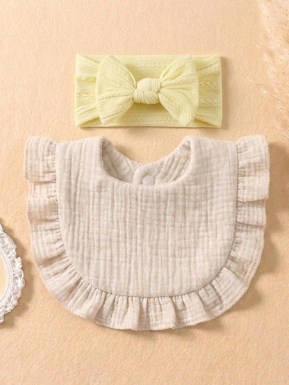 10pcs/Set Candy Color Baby Headbands & Bibs Combo, Braided Texture Big Bow Headwraps, Ruched Macaroon Color Drool Bibs, Suitable For Daily Use All Seasons