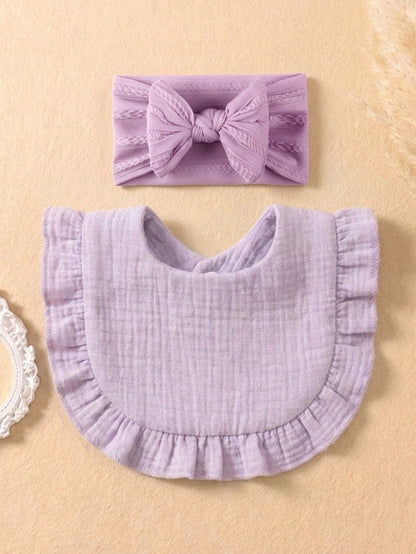 10pcs/Set Candy Color Baby Headbands & Bibs Combo, Braided Texture Big Bow Headwraps, Ruched Macaroon Color Drool Bibs, Suitable For Daily Use All Seasons
