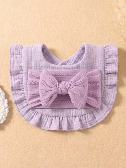 10pcs/Set Candy Color Baby Headbands & Bibs Combo, Braided Texture Big Bow Headwraps, Ruched Macaroon Color Drool Bibs, Suitable For Daily Use All Seasons
