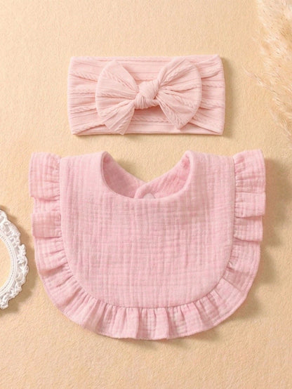 10pcs/Set Candy Color Baby Headbands & Bibs Combo, Braided Texture Big Bow Headwraps, Ruched Macaroon Color Drool Bibs, Suitable For Daily Use All Seasons