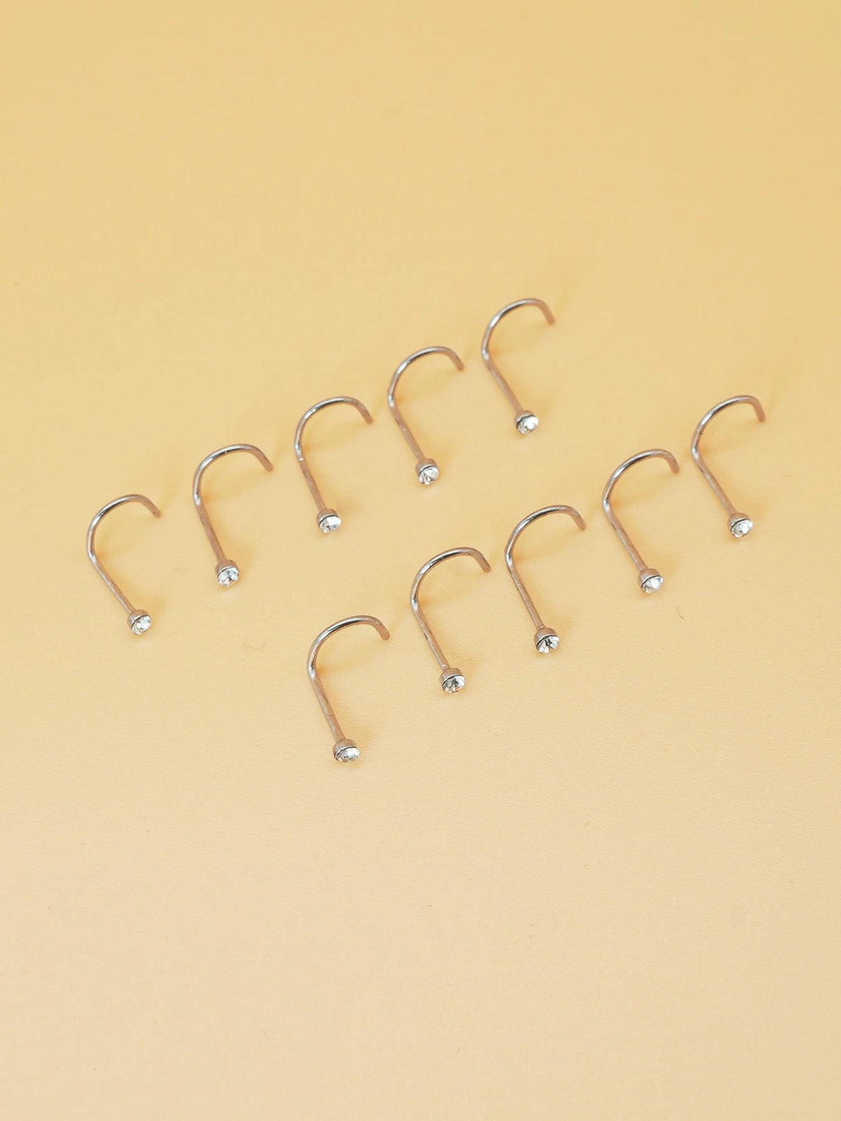 10pcs/set Random Rhinestone Decor Nose Stud 10pcs Nose Nails With Drill Multicolor Style Popular Piercing Jewelry Nose Decoration Nose Ring Nails Stainless Steel Popular Piercing Body Jewelry Gift For