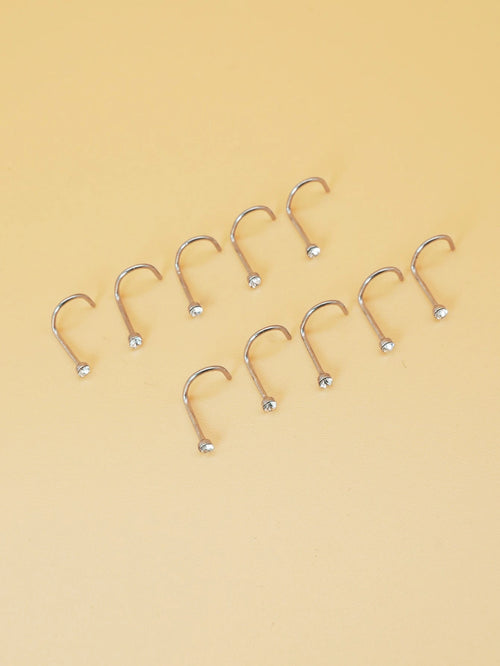 10pcs/set Random Rhinestone Decor Nose Stud 10pcs Nose Nails With Drill Multicolor Style Popular Piercing Jewelry Nose Decoration Nose Ring Nails Stainless Steel Popular Piercing Body Jewelry Gift For