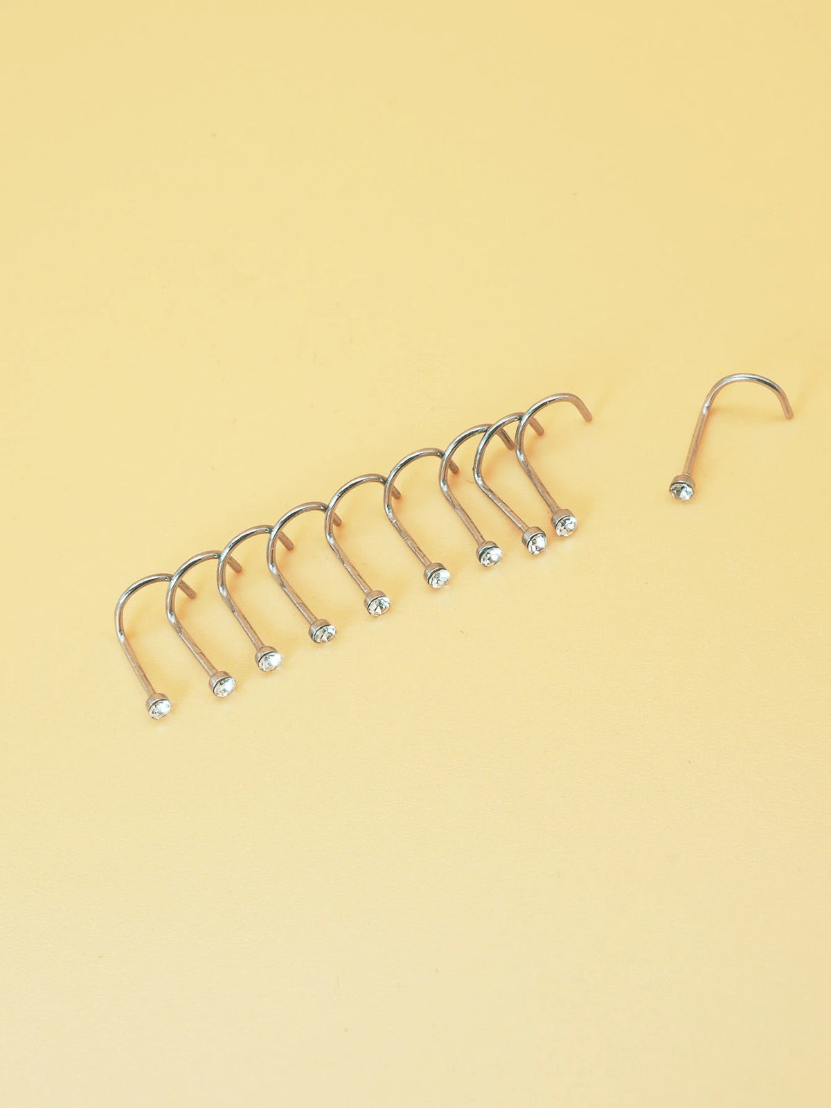 10pcs/set Random Rhinestone Decor Nose Stud 10pcs Nose Nails With Drill Multicolor Style Popular Piercing Jewelry Nose Decoration Nose Ring Nails Stainless Steel Popular Piercing Body Jewelry Gift For