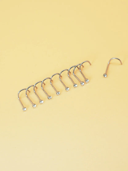 10pcs/set Random Rhinestone Decor Nose Stud 10pcs Nose Nails With Drill Multicolor Style Popular Piercing Jewelry Nose Decoration Nose Ring Nails Stainless Steel Popular Piercing Body Jewelry Gift For