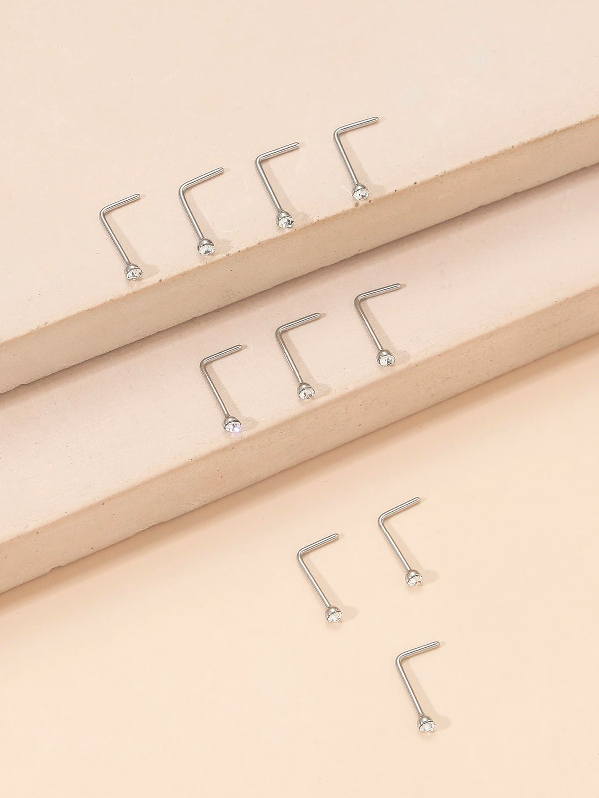 10pcs/set Random Rhinestone Decor Nose Stud 10pcs Nose Nails With Drill Multicolor Style Popular Piercing Jewelry Nose Decoration Nose Ring Nails Stainless Steel Popular Piercing Body Jewelry Gift For