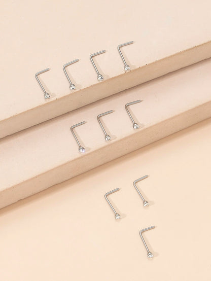10pcs/set Random Rhinestone Decor Nose Stud 10pcs Nose Nails With Drill Multicolor Style Popular Piercing Jewelry Nose Decoration Nose Ring Nails Stainless Steel Popular Piercing Body Jewelry Gift For