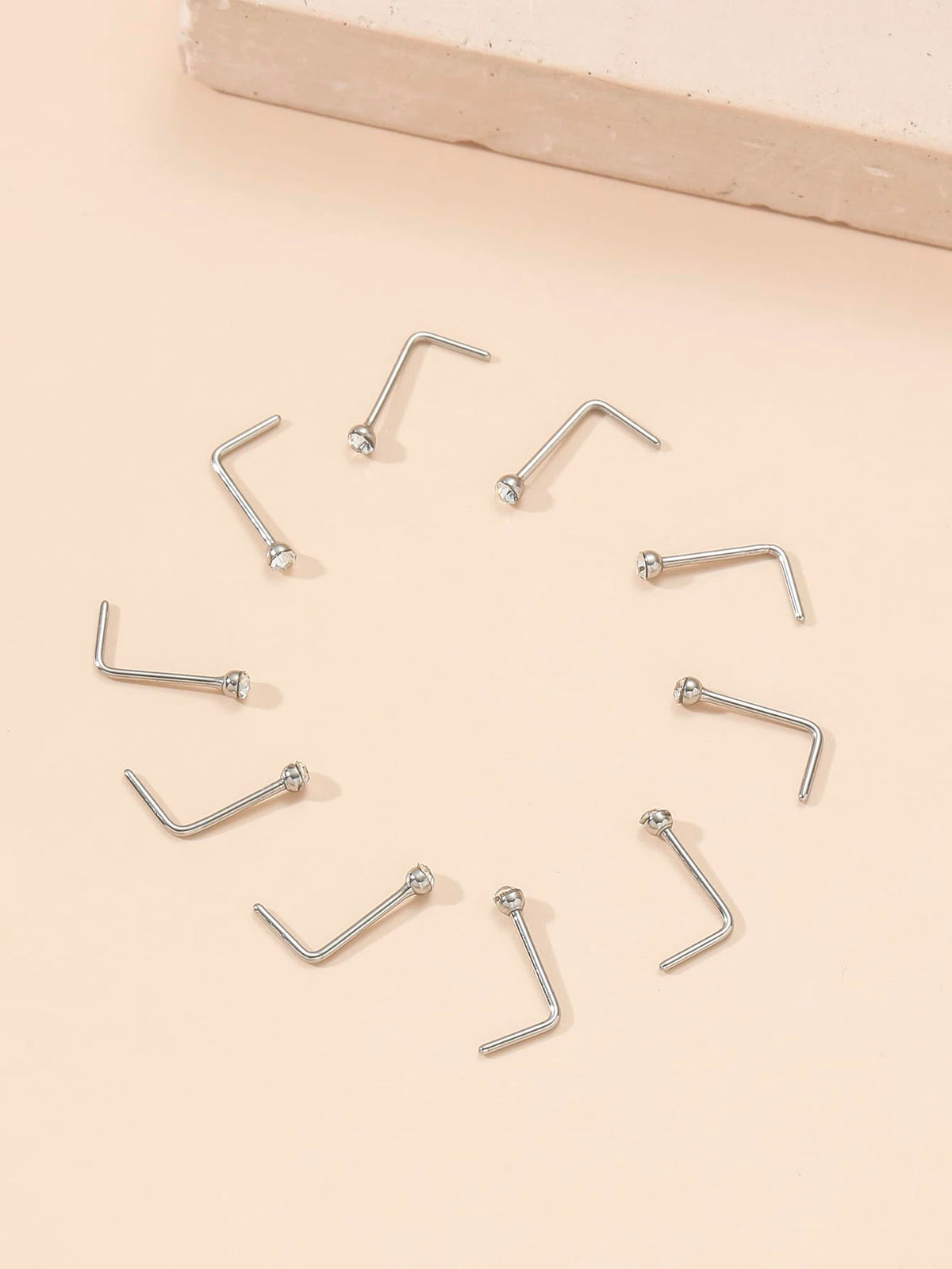 10pcs/set Random Rhinestone Decor Nose Stud 10pcs Nose Nails With Drill Multicolor Style Popular Piercing Jewelry Nose Decoration Nose Ring Nails Stainless Steel Popular Piercing Body Jewelry Gift For