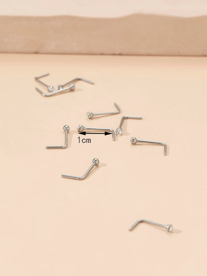 10pcs/set Random Rhinestone Decor Nose Stud 10pcs Nose Nails With Drill Multicolor Style Popular Piercing Jewelry Nose Decoration Nose Ring Nails Stainless Steel Popular Piercing Body Jewelry Gift For