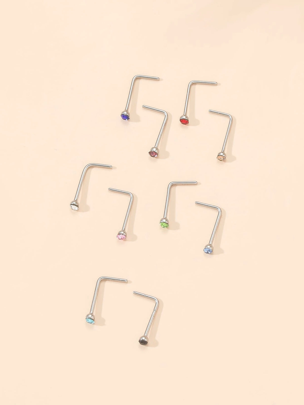 10pcs/set Random Rhinestone Decor Nose Stud 10pcs Nose Nails With Drill Multicolor Style Popular Piercing Jewelry Nose Decoration Nose Ring Nails Stainless Steel Popular Piercing Body Jewelry Gift For
