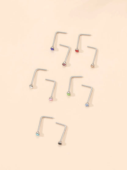 10pcs/set Random Rhinestone Decor Nose Stud 10pcs Nose Nails With Drill Multicolor Style Popular Piercing Jewelry Nose Decoration Nose Ring Nails Stainless Steel Popular Piercing Body Jewelry Gift For