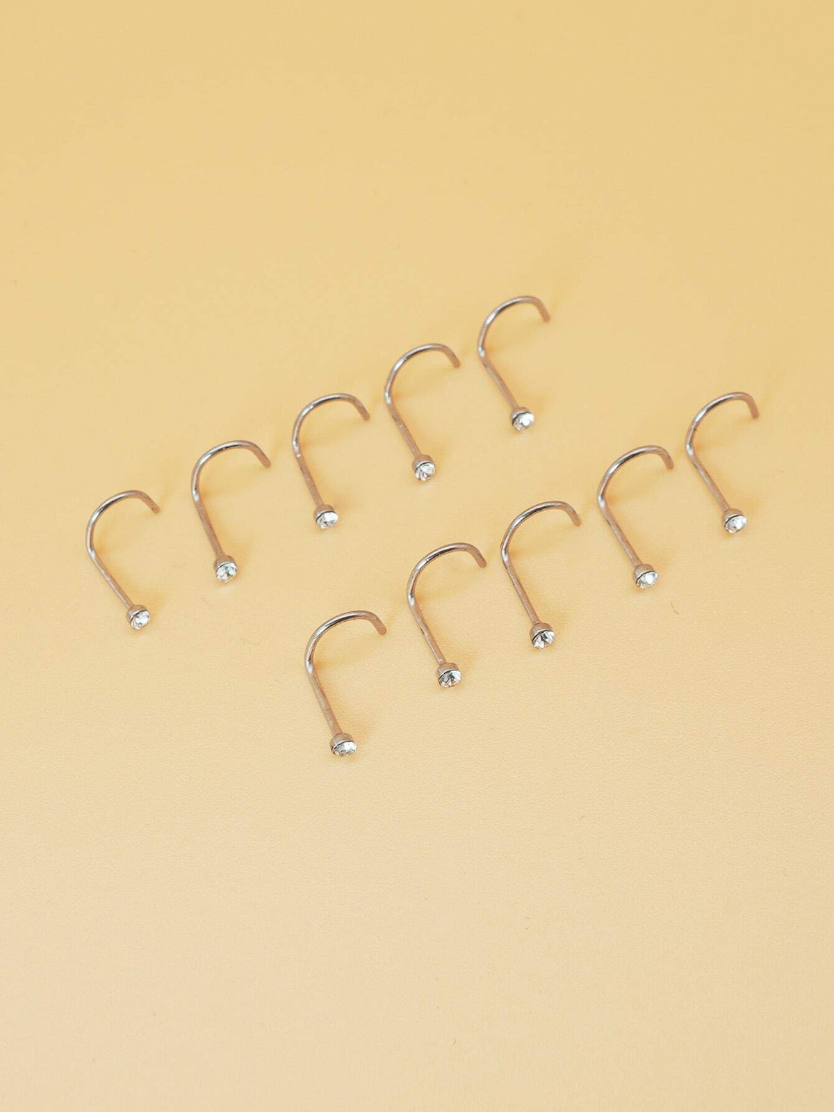 10pcs/set Random Rhinestone Decor Nose Stud 10pcs Nose Nails With Drill Multicolor Style Popular Piercing Jewelry Nose Decoration Nose Ring Nails Stainless Steel Popular Piercing Body Jewelry Gift For