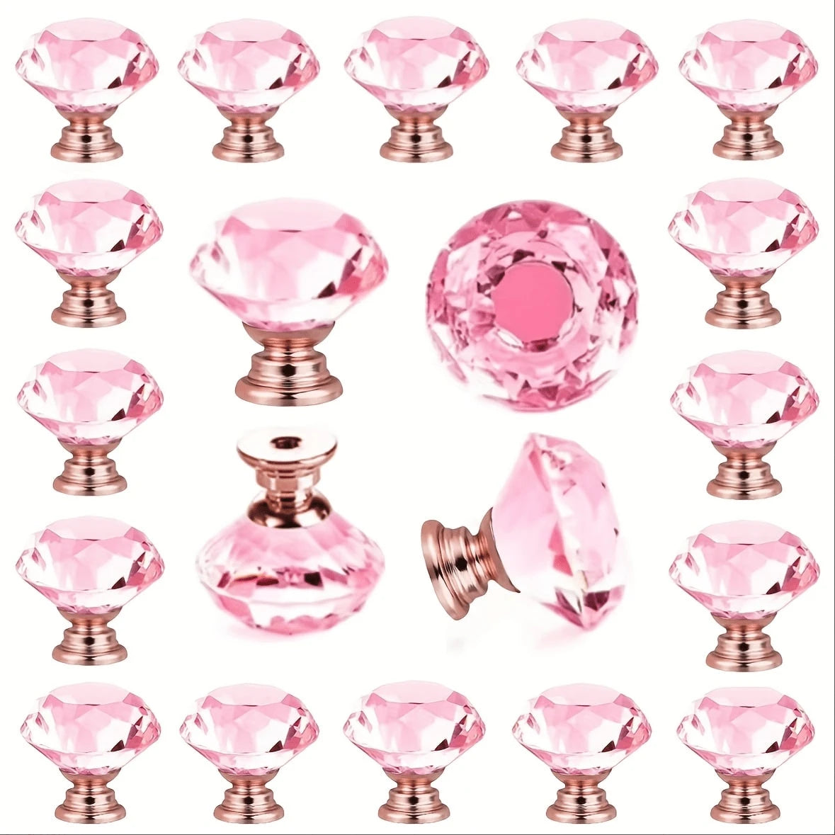 10pcs Transparent Pink, Champagne Gold Crystal Glass Knobs, Suitable For Kitchen Cabinets, Vanity, Drawers, Bathroom Vanity, Wardrobe Doors And Hardware Accessories