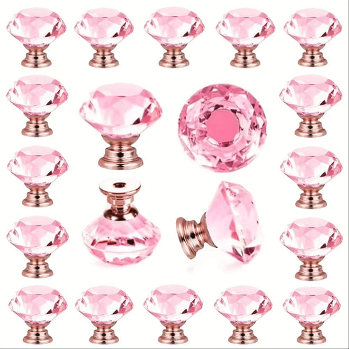 10pcs Transparent Pink, Champagne Gold Crystal Glass Knobs, Suitable For Kitchen Cabinets, Vanity, Drawers, Bathroom Vanity, Wardrobe Doors And Hardware Accessories