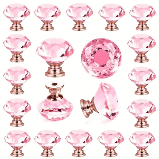 10pcs Transparent Pink, Champagne Gold Crystal Glass Knobs, Suitable For Kitchen Cabinets, Vanity, Drawers, Bathroom Vanity, Wardrobe Doors And Hardware Accessories