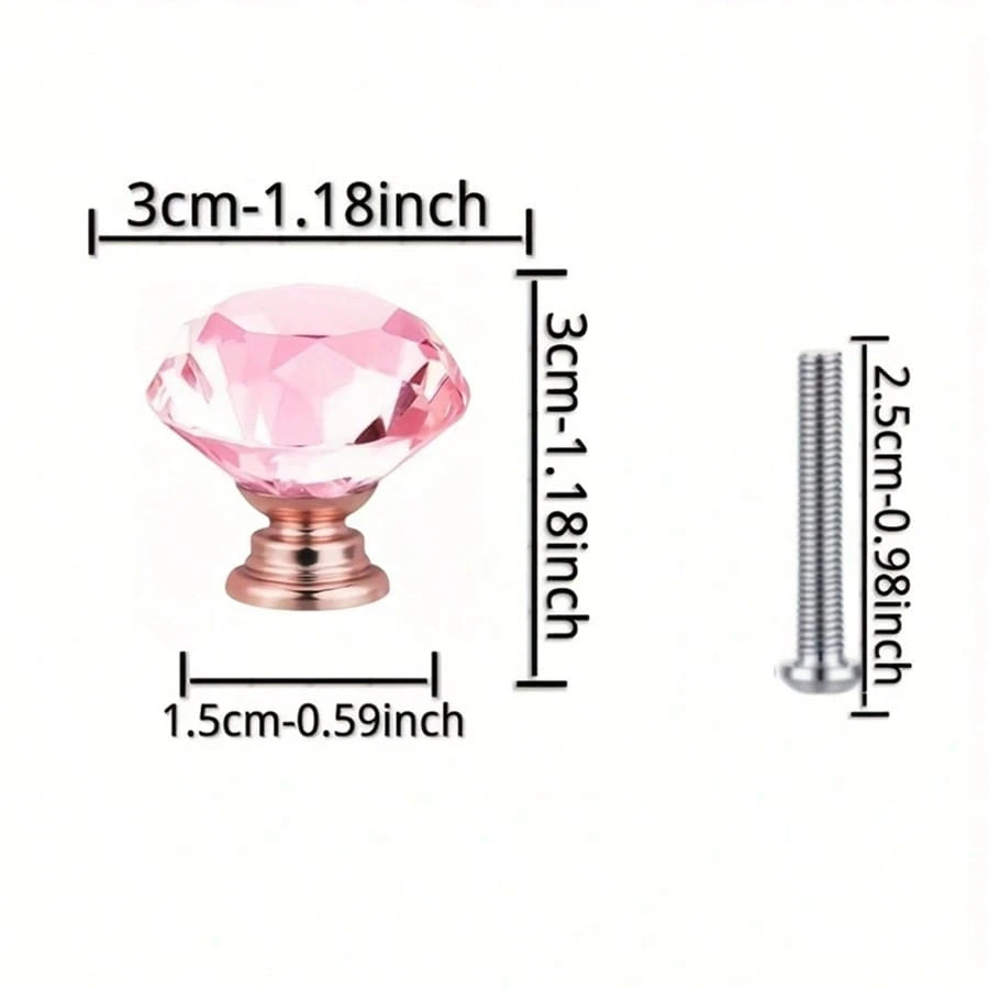 10pcs Transparent Pink, Champagne Gold Crystal Glass Knobs, Suitable For Kitchen Cabinets, Vanity, Drawers, Bathroom Vanity, Wardrobe Doors And Hardware Accessories