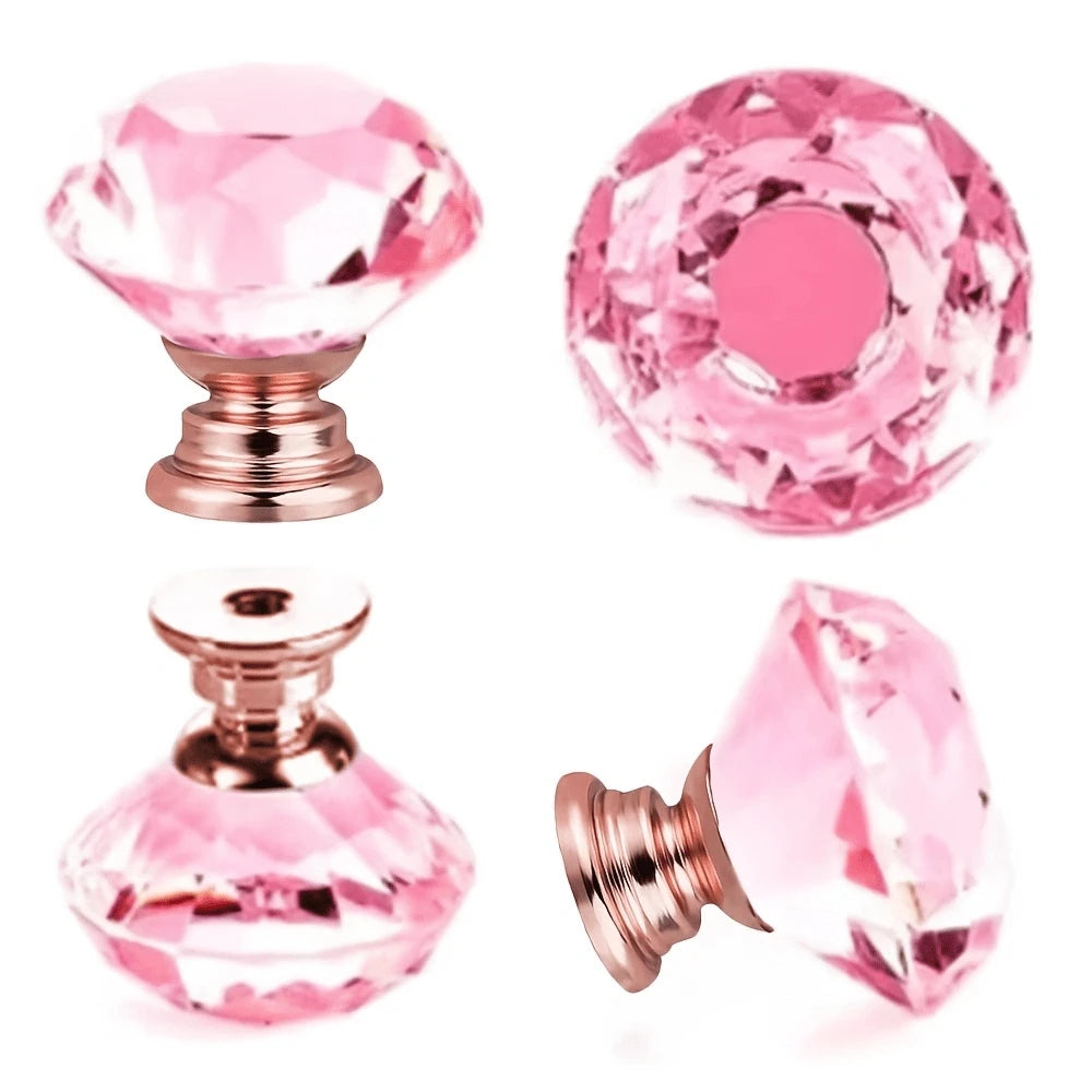 10pcs Transparent Pink, Champagne Gold Crystal Glass Knobs, Suitable For Kitchen Cabinets, Vanity, Drawers, Bathroom Vanity, Wardrobe Doors And Hardware Accessories