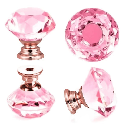 10pcs Transparent Pink, Champagne Gold Crystal Glass Knobs, Suitable For Kitchen Cabinets, Vanity, Drawers, Bathroom Vanity, Wardrobe Doors And Hardware Accessories