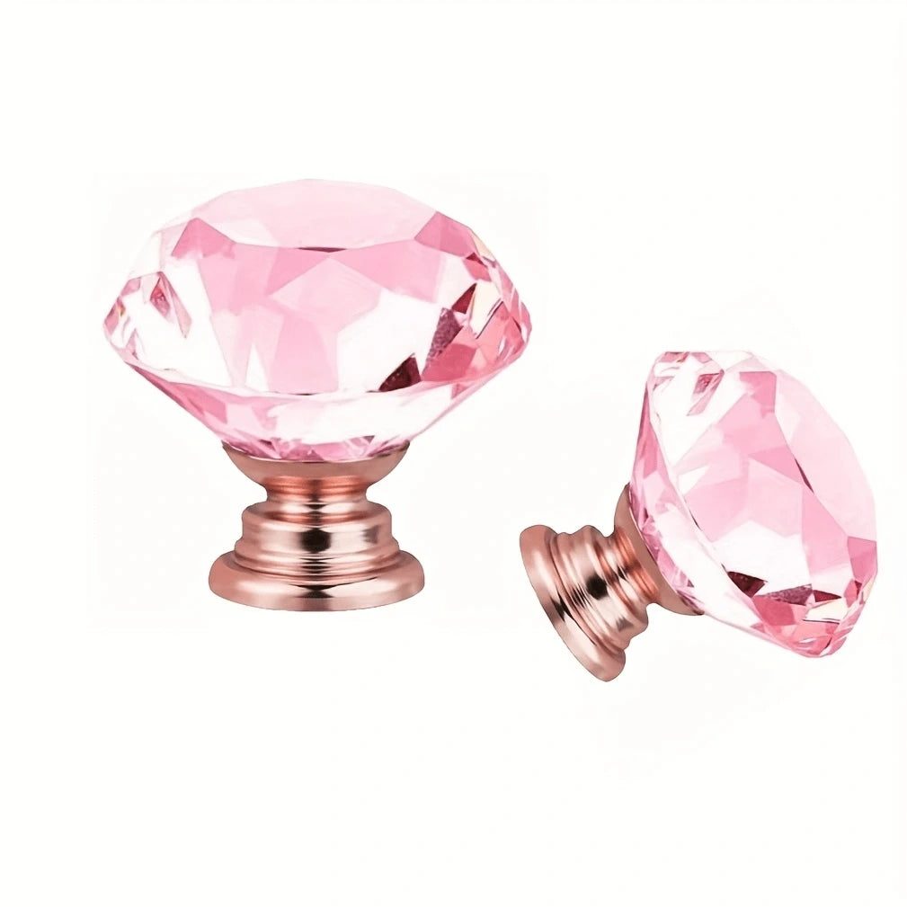 10pcs Transparent Pink, Champagne Gold Crystal Glass Knobs, Suitable For Kitchen Cabinets, Vanity, Drawers, Bathroom Vanity, Wardrobe Doors And Hardware Accessories
