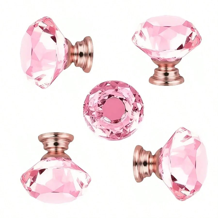 10pcs Transparent Pink, Champagne Gold Crystal Glass Knobs, Suitable For Kitchen Cabinets, Vanity, Drawers, Bathroom Vanity, Wardrobe Doors And Hardware Accessories