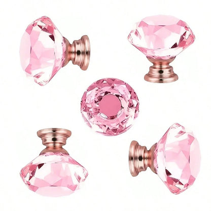 10pcs Transparent Pink, Champagne Gold Crystal Glass Knobs, Suitable For Kitchen Cabinets, Vanity, Drawers, Bathroom Vanity, Wardrobe Doors And Hardware Accessories