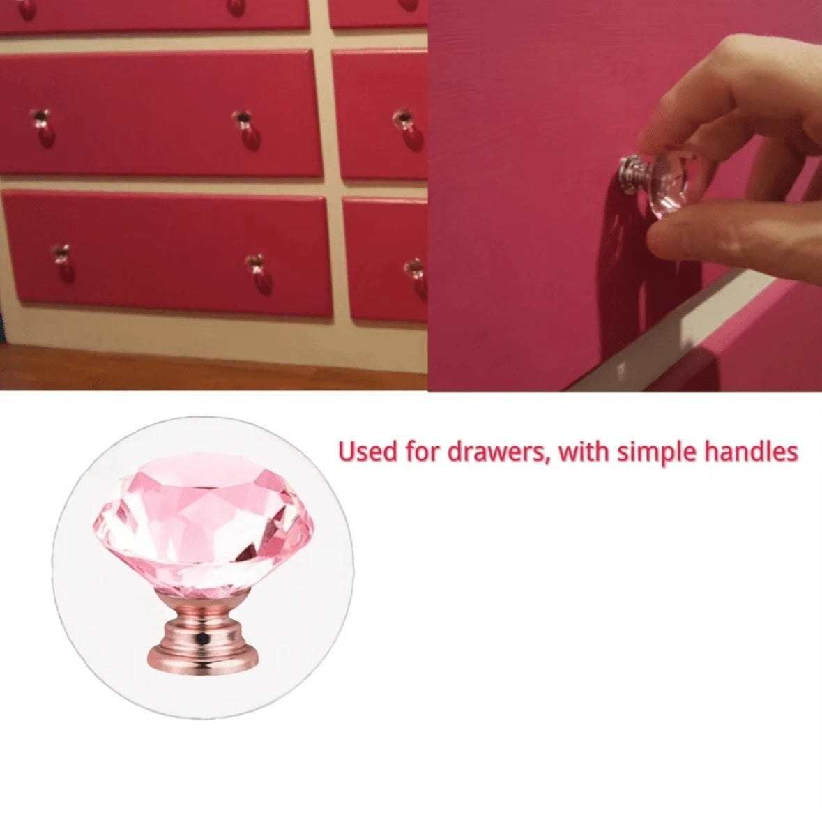 10pcs Transparent Pink, Champagne Gold Crystal Glass Knobs, Suitable For Kitchen Cabinets, Vanity, Drawers, Bathroom Vanity, Wardrobe Doors And Hardware Accessories
