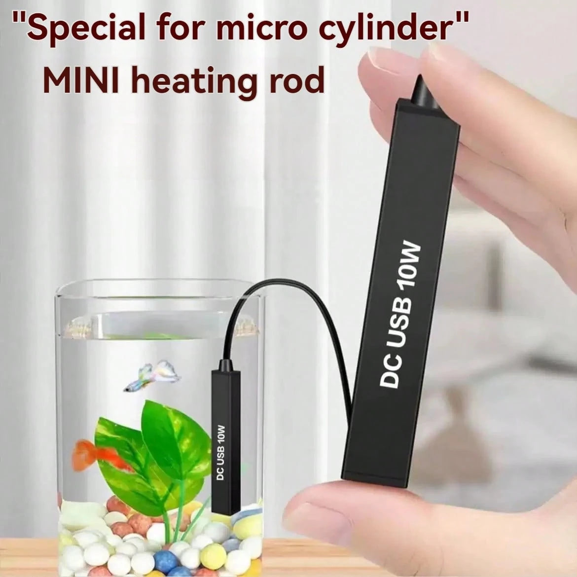 10W USB Powered Aquarium Heater, Compact & Portable, IPX8 Waterproof, Low Voltage (USB Compatible), Energy-Efficient, Suitable For Small Fish Tanks, Nano Terrariums, Terrestrial Tanks- No Battery Nee