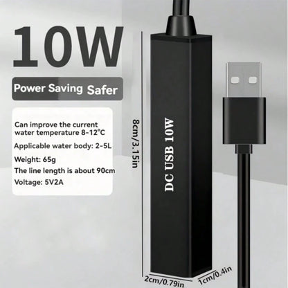 10W USB Powered Aquarium Heater, Compact & Portable, IPX8 Waterproof, Low Voltage (USB Compatible), Energy-Efficient, Suitable For Small Fish Tanks, Nano Terrariums, Terrestrial Tanks- No Battery Nee