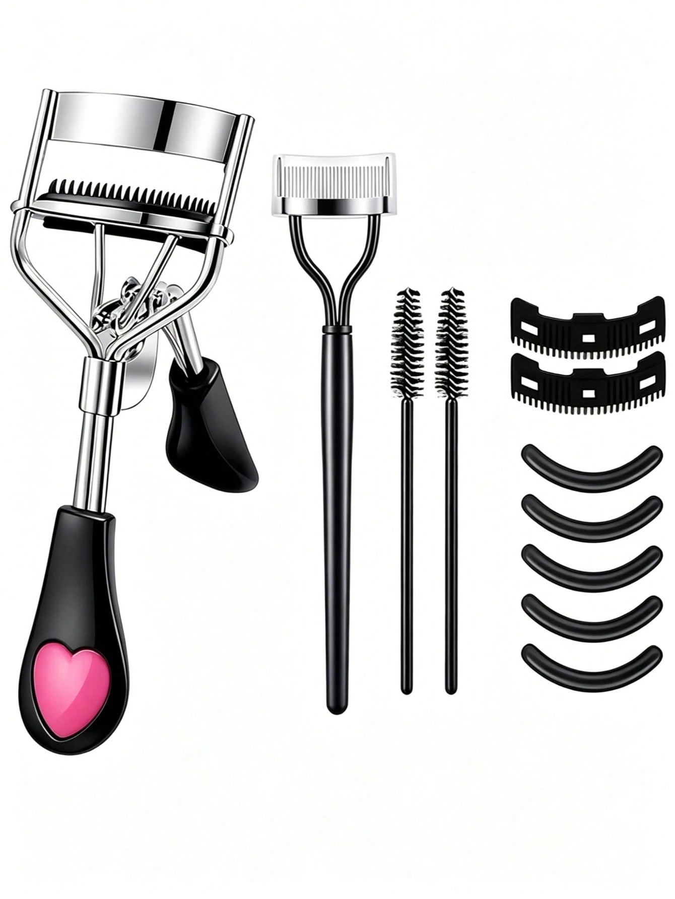 11/5pcs Eyelash Curler Set, Women's Eyelash Brush Kit, 1pc Eyelash Curler With Comb (With 2 Replacement Combs), 1pc Eyelash Comb Separator, 2pcs Eyelash Curlers, 5pcs Eyelash Curler Replacement Pads