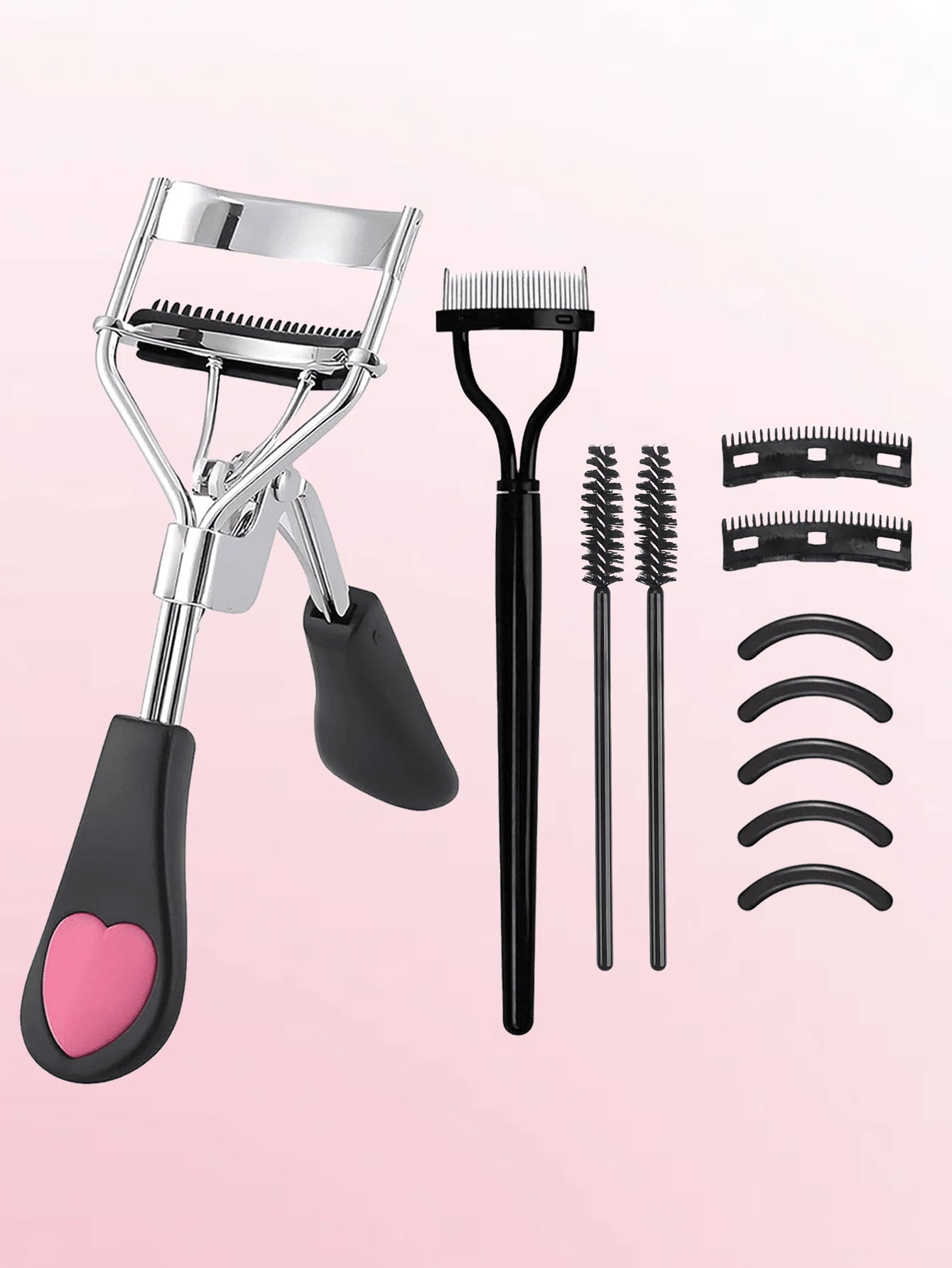 11/5pcs Eyelash Curler Set, Women's Eyelash Brush Kit, 1pc Eyelash Curler With Comb (With 2 Replacement Combs), 1pc Eyelash Comb Separator, 2pcs Eyelash Curlers, 5pcs Eyelash Curler Replacement Pads
