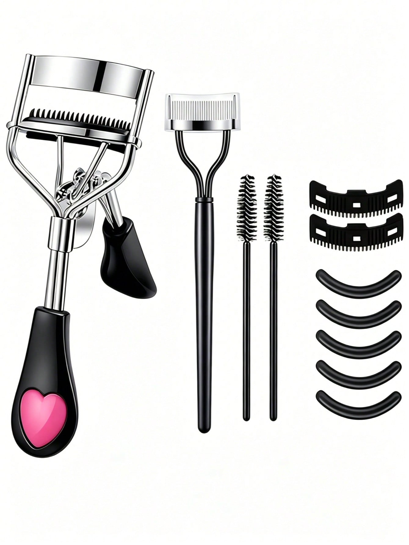 11/5pcs Eyelash Curler Set, Women's Eyelash Brush Kit, 1pc Eyelash Curler With Comb (With 2 Replacement Combs), 1pc Eyelash Comb Separator, 2pcs Eyelash Curlers, 5pcs Eyelash Curler Replacement Pads