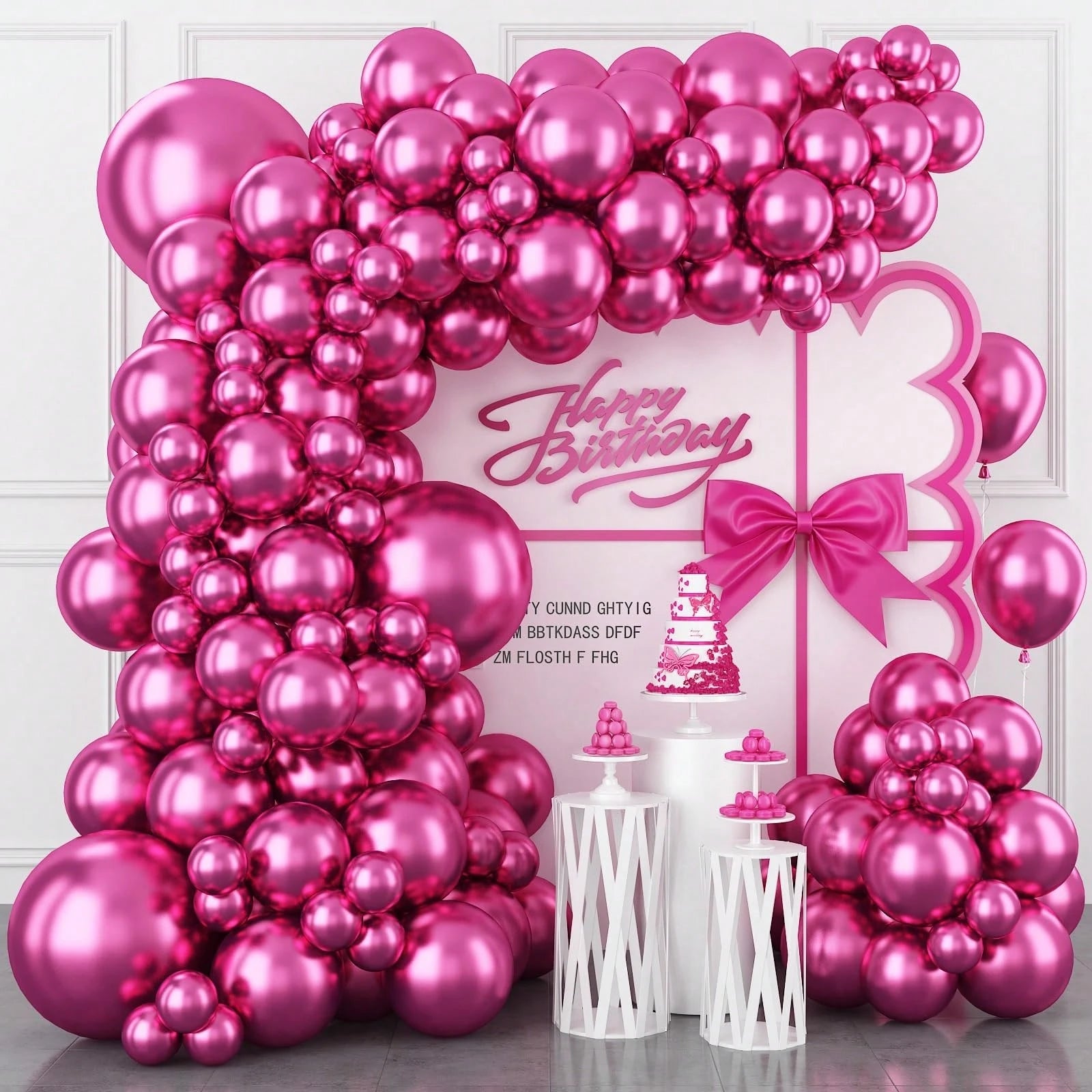113pcs Peach Balloons In Assorted Sizes, Metallic Fuchsia Balloons, Shiny Fuchsia Balloon Garland Arch Kit Suitable For Boys, Girls, Kids, Ladies Birthday, Wedding Decoration