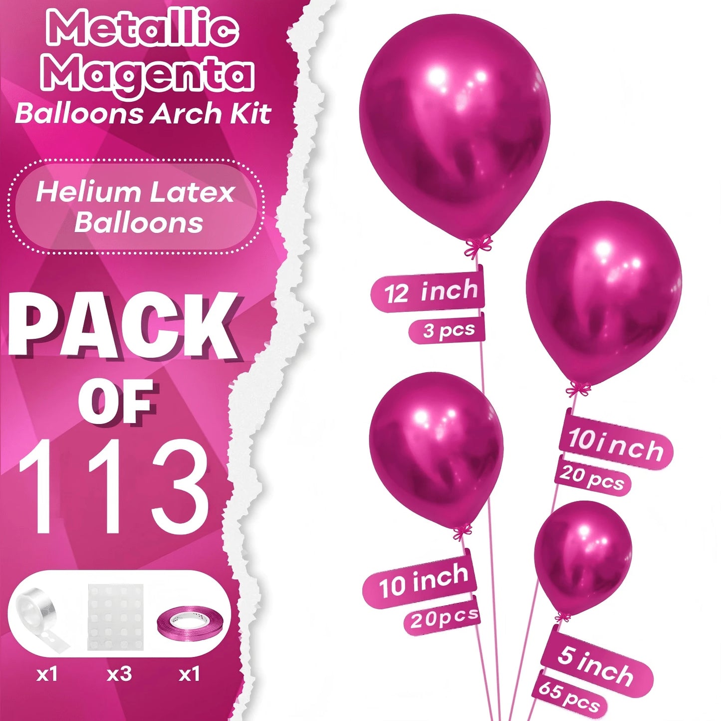 113pcs Peach Balloons In Assorted Sizes, Metallic Fuchsia Balloons, Shiny Fuchsia Balloon Garland Arch Kit Suitable For Boys, Girls, Kids, Ladies Birthday, Wedding Decoration