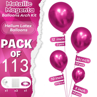 113pcs Peach Balloons In Assorted Sizes, Metallic Fuchsia Balloons, Shiny Fuchsia Balloon Garland Arch Kit Suitable For Boys, Girls, Kids, Ladies Birthday, Wedding Decoration