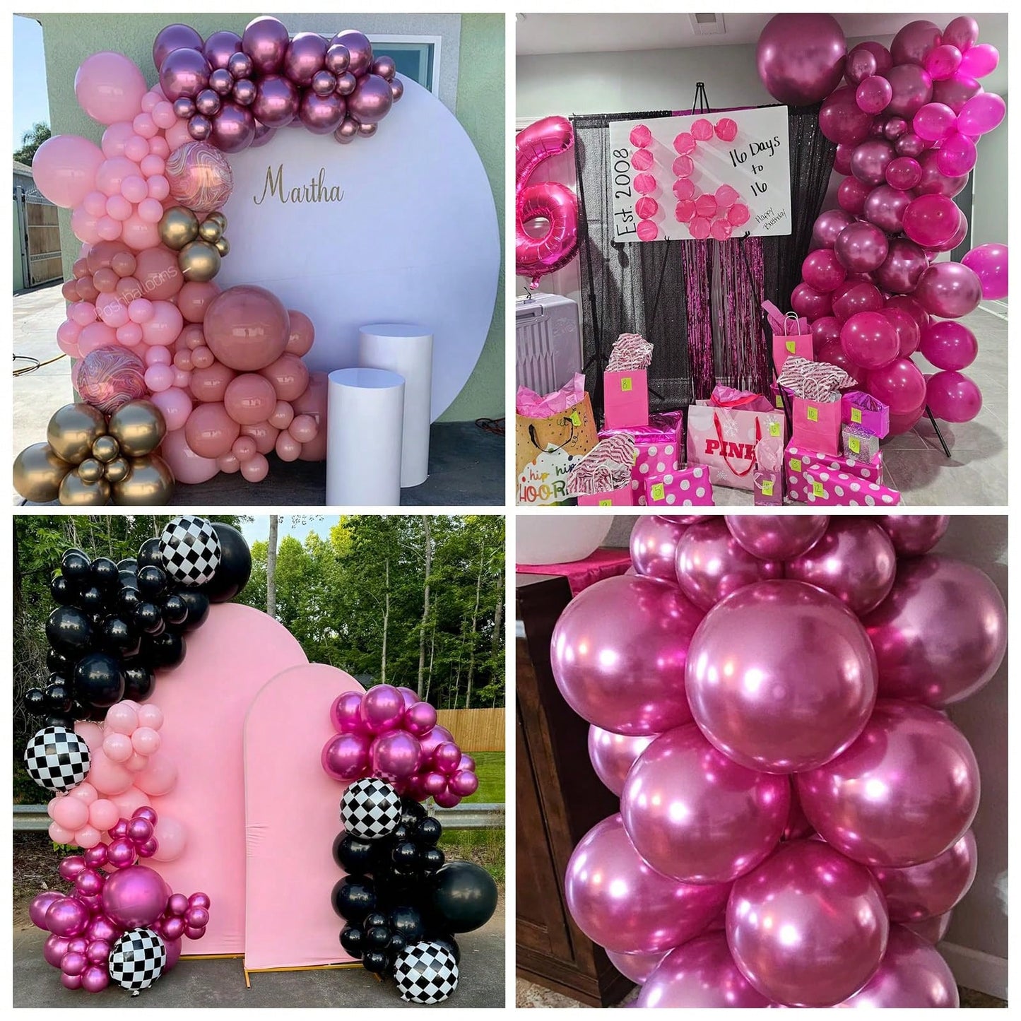 113pcs Peach Balloons In Assorted Sizes, Metallic Fuchsia Balloons, Shiny Fuchsia Balloon Garland Arch Kit Suitable For Boys, Girls, Kids, Ladies Birthday, Wedding Decoration