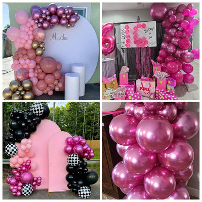 113pcs Peach Balloons In Assorted Sizes, Metallic Fuchsia Balloons, Shiny Fuchsia Balloon Garland Arch Kit Suitable For Boys, Girls, Kids, Ladies Birthday, Wedding Decoration