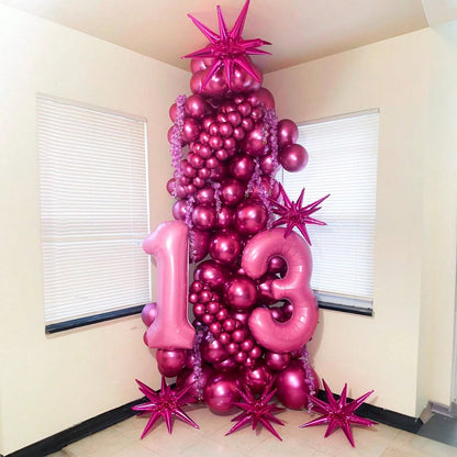 113pcs Peach Balloons In Assorted Sizes, Metallic Fuchsia Balloons, Shiny Fuchsia Balloon Garland Arch Kit Suitable For Boys, Girls, Kids, Ladies Birthday, Wedding Decoration