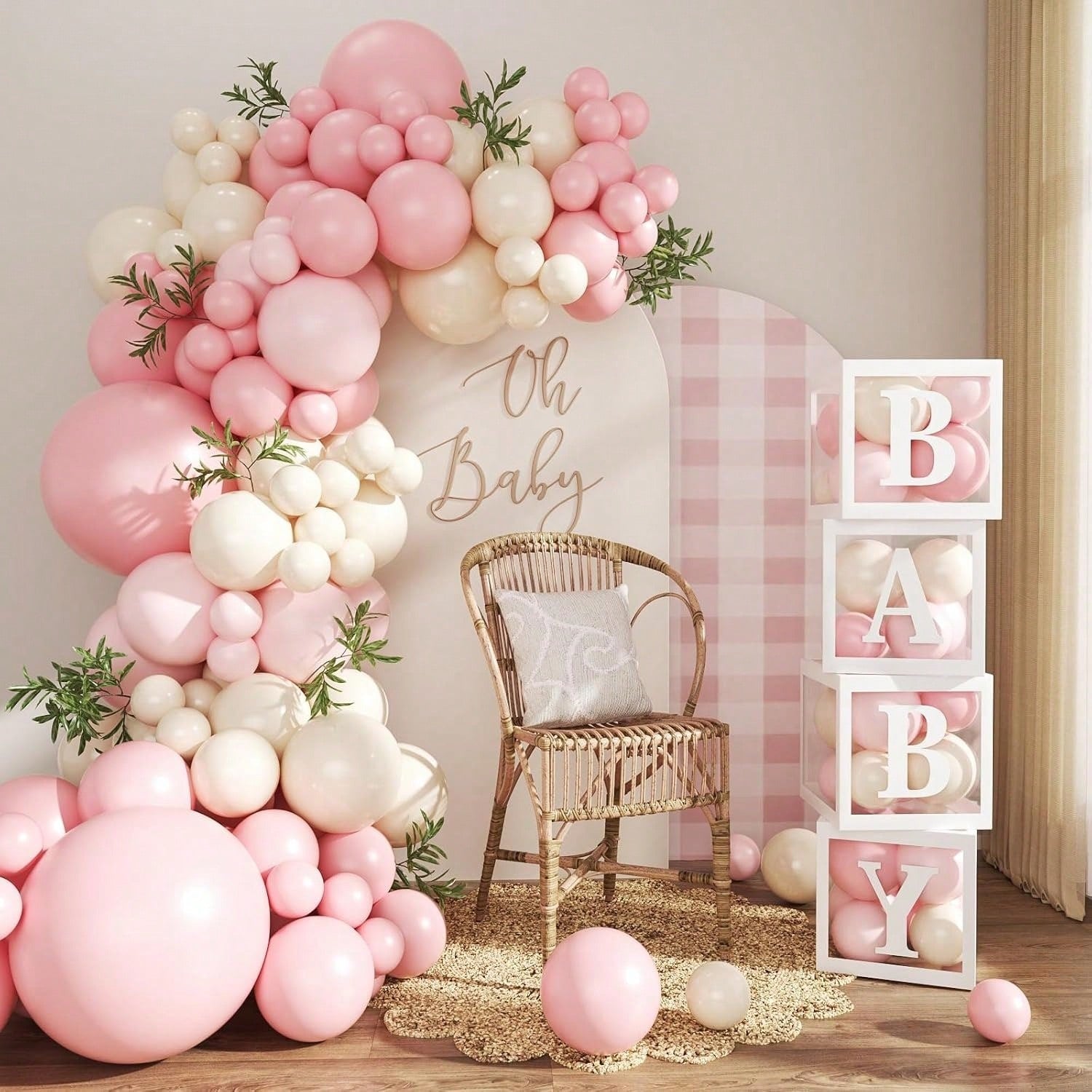 117pcs Pink Balloon Arch Garland Set, Suitable For Baby Shower, Bohemian Party, Birthday, Gender Reveal Party And Wedding Decoration