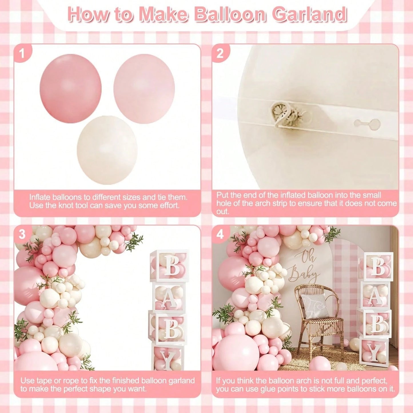 117pcs Pink Balloon Arch Garland Set, Suitable For Baby Shower, Bohemian Party, Birthday, Gender Reveal Party And Wedding Decoration