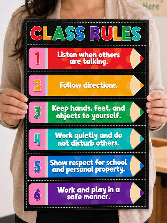 12*8 Inch Classroom Rules Wooden Sign, Classroom Education Wooden Sign Suitable For Kindergarten, Elementary School Classroom Decoration, Back To School Season Decor, First Day Of School Decor, Classr