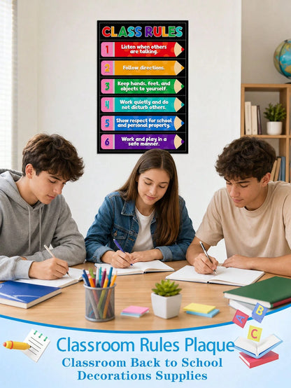 12*8 Inch Classroom Rules Wooden Sign, Classroom Education Wooden Sign Suitable For Kindergarten, Elementary School Classroom Decoration, Back To School Season Decor, First Day Of School Decor, Classr