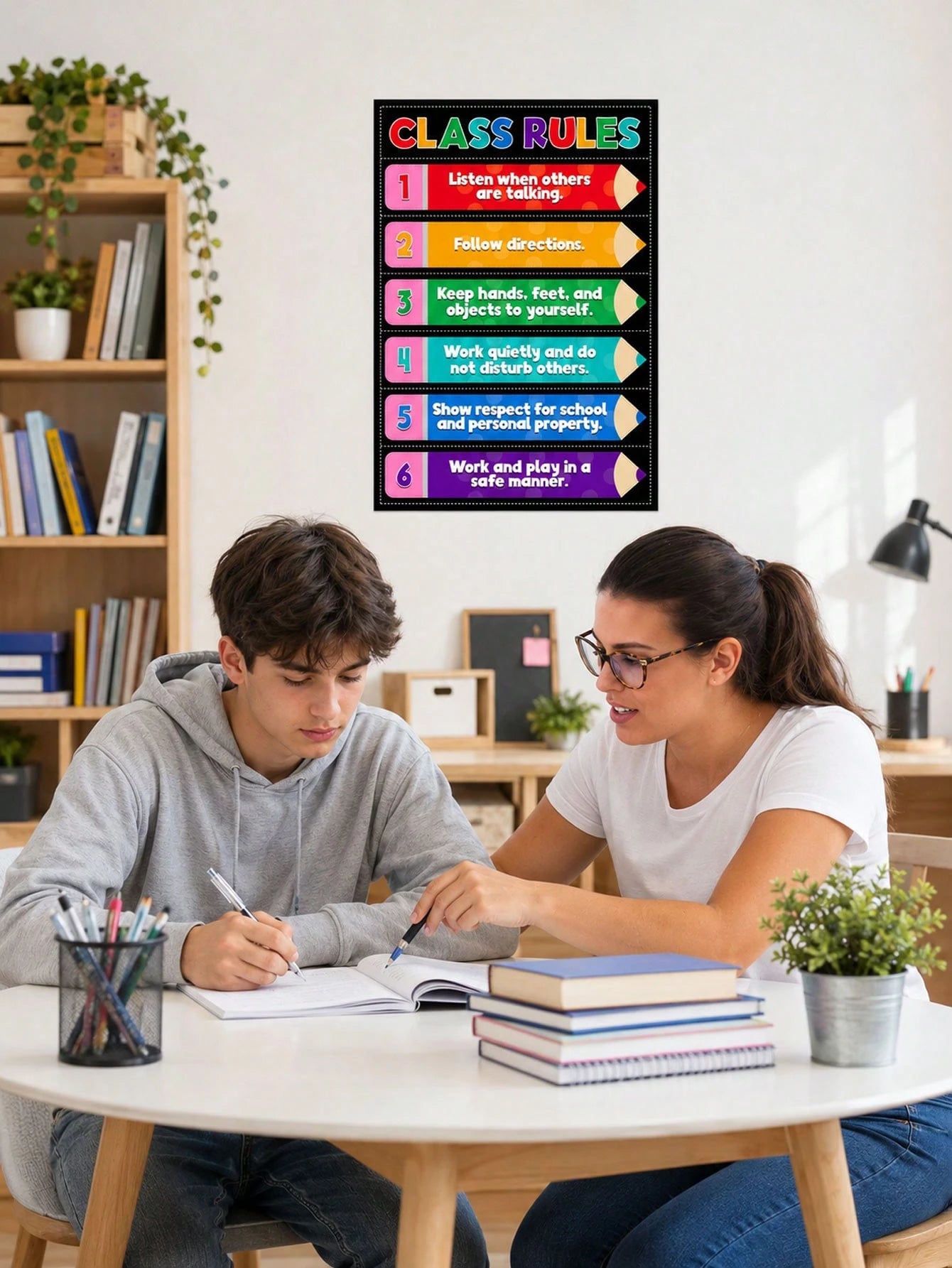 12*8 Inch Classroom Rules Wooden Sign, Classroom Education Wooden Sign Suitable For Kindergarten, Elementary School Classroom Decoration, Back To School Season Decor, First Day Of School Decor, Classr