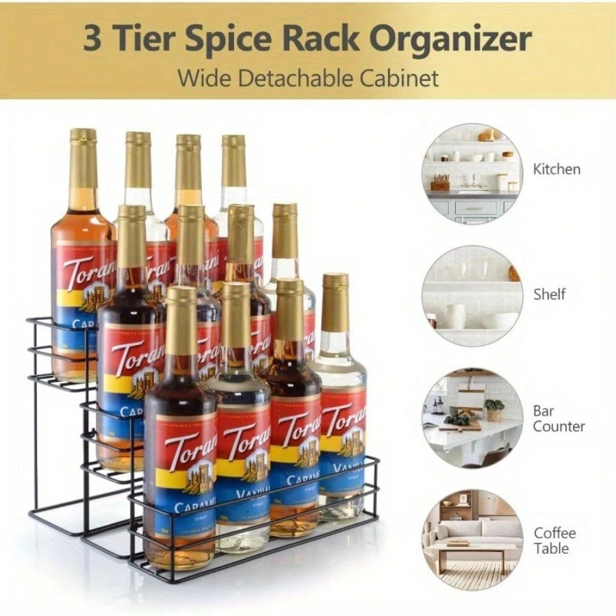 12 Bottle Capacity Coffee Syrup Organizer 3 Tier Coffee Syrup Stand Shelf For Coffee Bar Kitchen Small Wine Rack For Bar Family Storage For Syrup Wine Dressing