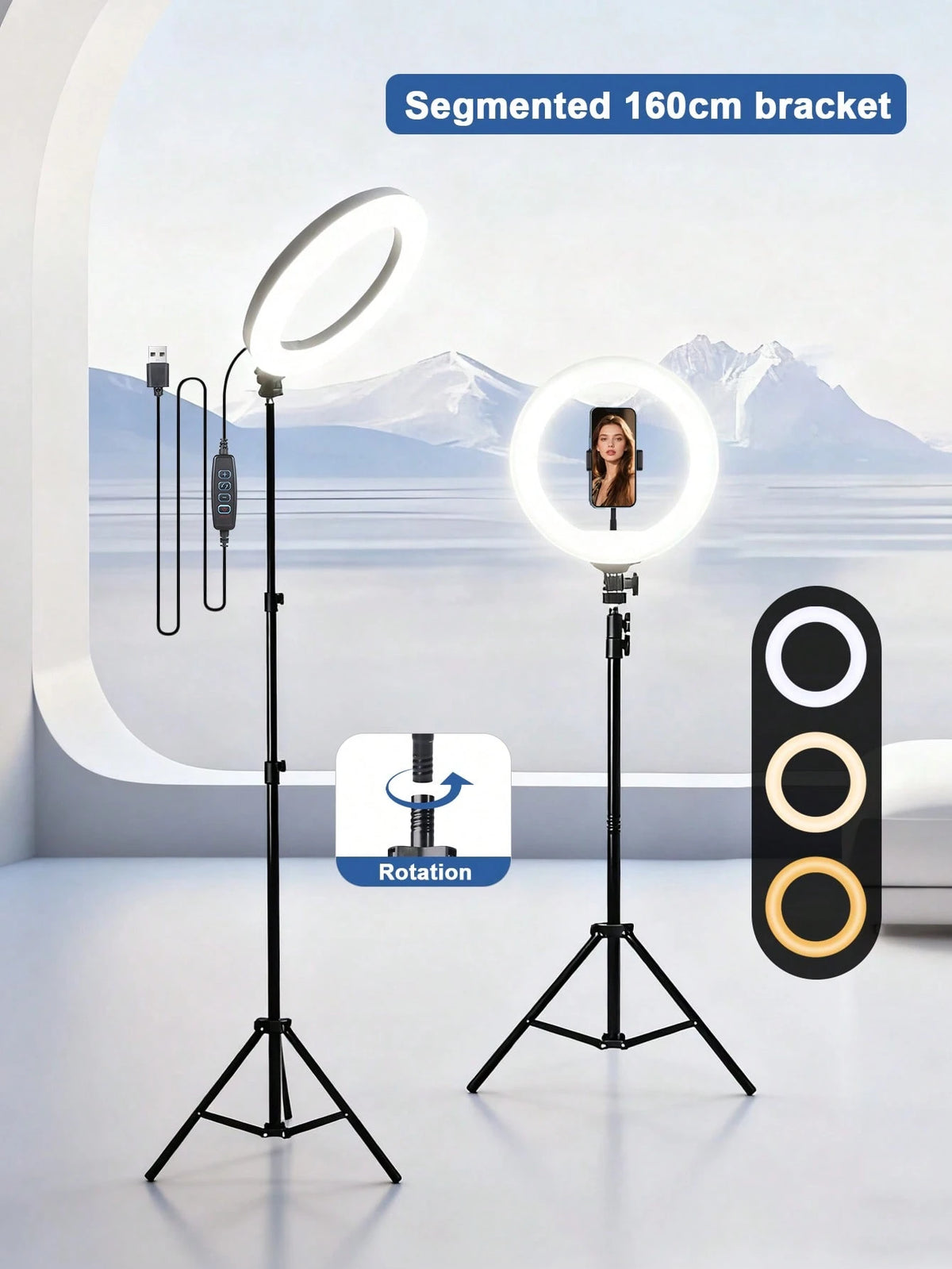 12-Inch Live LED Ring Fill Light| Multifunctional Photography Light, With 160cm Adjustable Stand And Universal Phone Clip, USB Power Supply, Three-Color Switchable, It Is Perfect For Makeup, Video Re