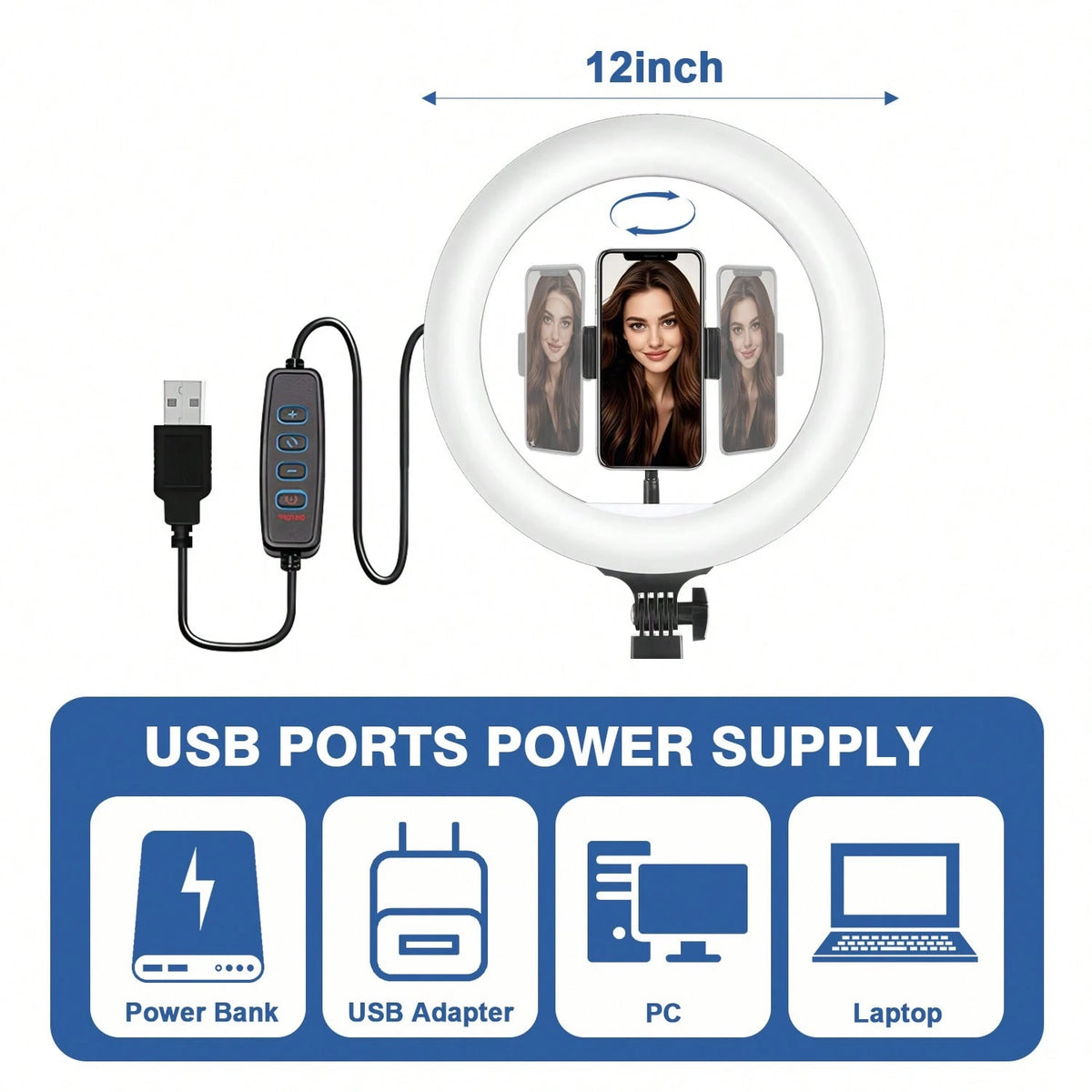 12-Inch Live LED Ring Fill Light| Multifunctional Photography Light, With 160cm Adjustable Stand And Universal Phone Clip, USB Power Supply, Three-Color Switchable, It Is Perfect For Makeup, Video Re