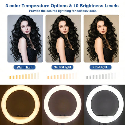 12-Inch Live LED Ring Fill Light| Multifunctional Photography Light, With 160cm Adjustable Stand And Universal Phone Clip, USB Power Supply, Three-Color Switchable, It Is Perfect For Makeup, Video Re