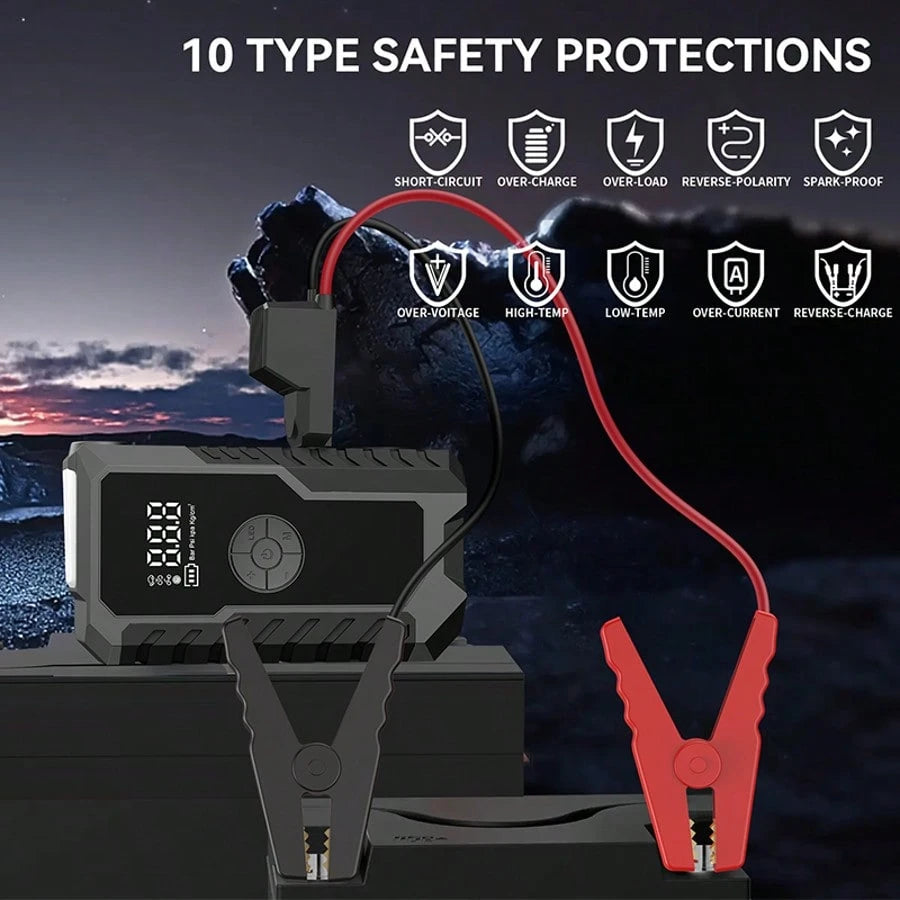 12000A Portable Car Jump Starter, 6-In-1 Multifunctional Battery Booster, Equipped With 150PSI Air Pump, USB-C Fast Charging Port And LED Flashlight, Suitable For 2.64 Gallon Gasoline Or 2.38 Gallon E