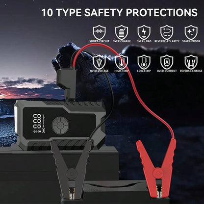 12000A Portable Car Jump Starter, 6-In-1 Multifunctional Battery Booster, Equipped With 150PSI Air Pump, USB-C Fast Charging Port And LED Flashlight, Suitable For 2.64 Gallon Gasoline Or 2.38 Gallon E
