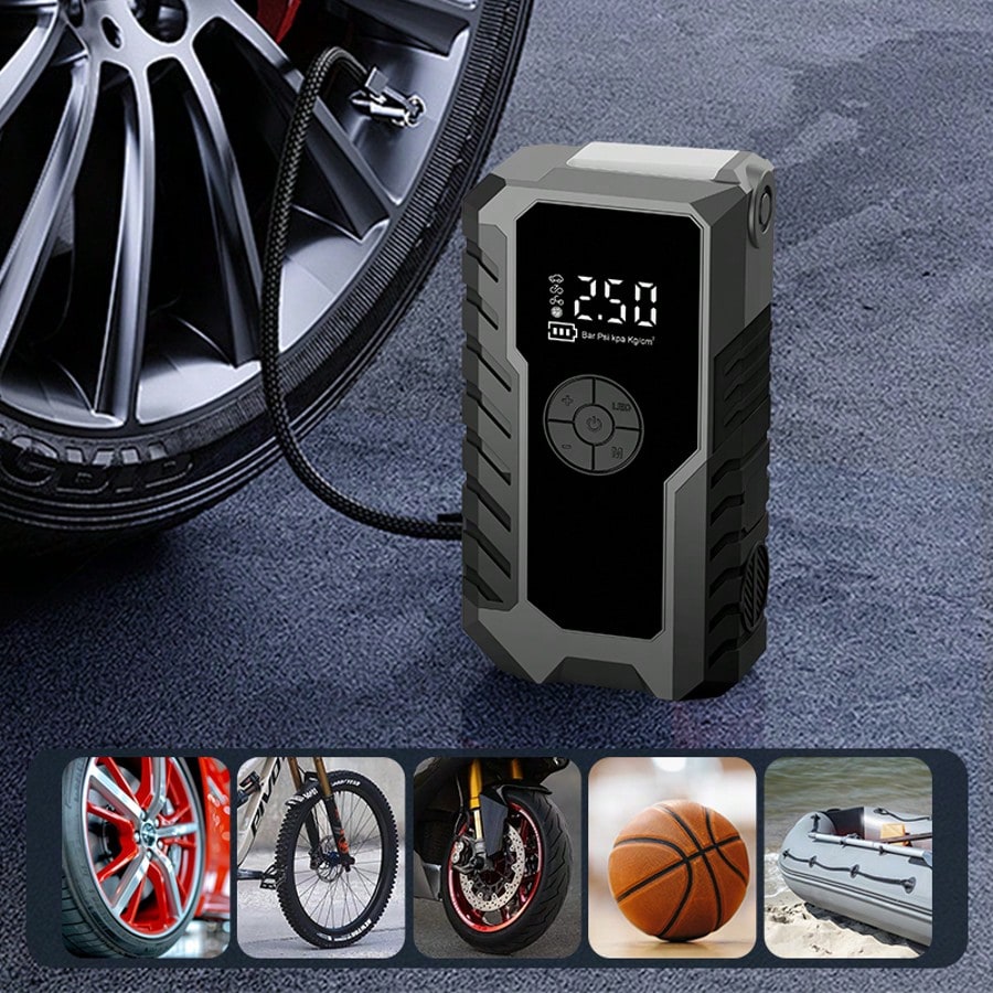 12000A Portable Car Jump Starter, 6-In-1 Multifunctional Battery Booster, Equipped With 150PSI Air Pump, USB-C Fast Charging Port And LED Flashlight, Suitable For 2.64 Gallon Gasoline Or 2.38 Gallon E